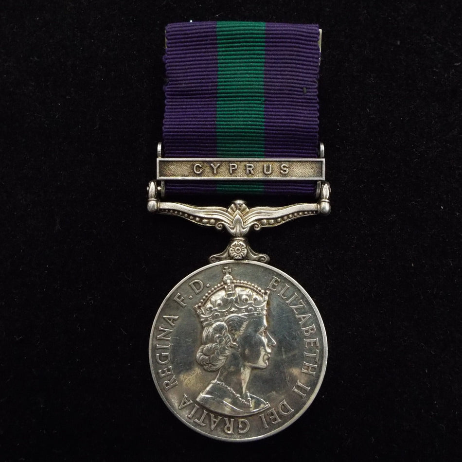 General Service Medal (Cyprus clasp) to 23130749 Pte. D. Ewing, Gordons.