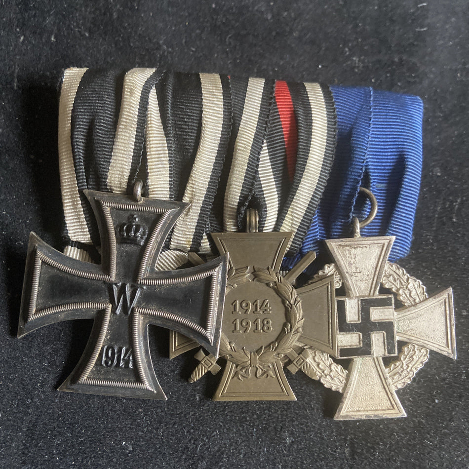 Imperial Germany/ Nazi Germany, group of 3; Iron Cross (WW1), Cross of Honour 1914-18 & Faithful Service Cross (Nazi) with tailor label 'E.C.K. Frankfurt' on reverse