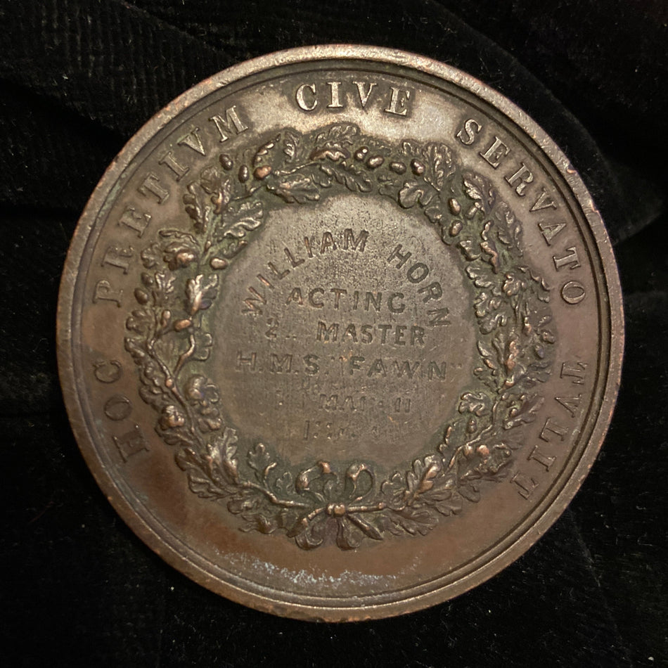 Royal Humane Society Medal, bronze, to Acting Master William Horn, HMS Fawn, Royal Navy, who jumped overboard to rescue Seaman E. Terry who was drowning in Auckland Harbour 7 March 1862