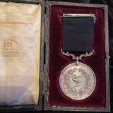 Liverpool Shipwreck & Humane Society Silver Medal presented to Mr. Thomas Davies for humane perseverance and successful exertions to restore life to Mr. W. Taylor 20 June 1885