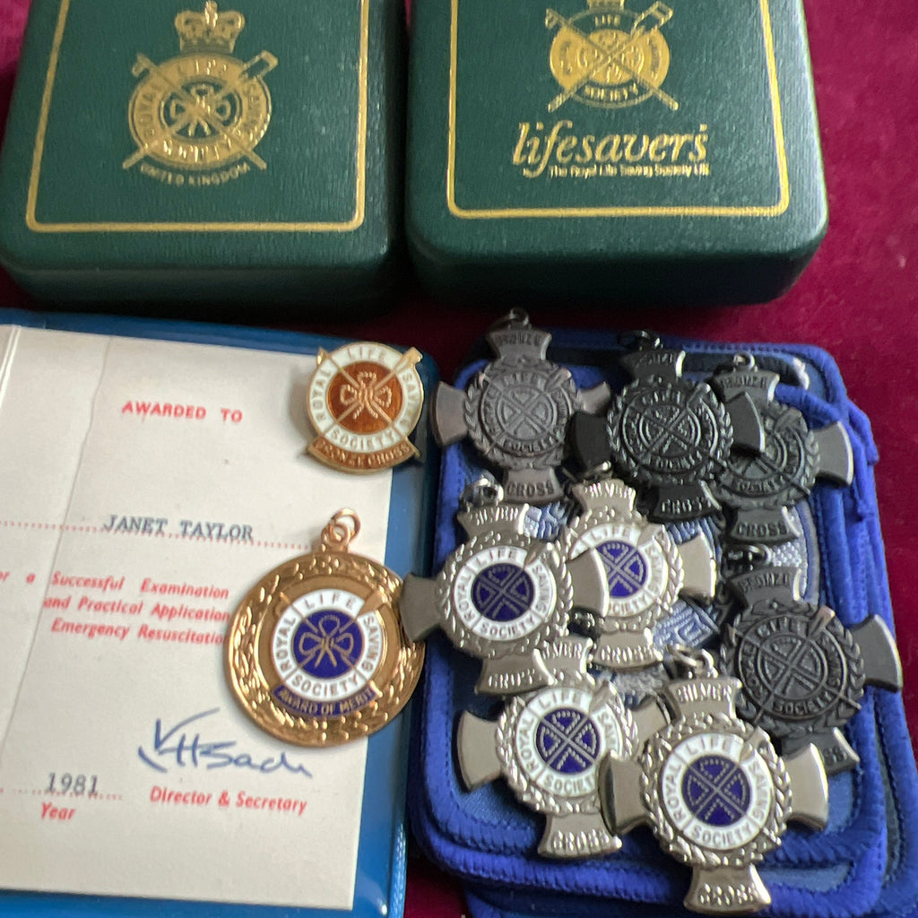 Interesting collection of Royal Live Saving Society awards to Janet Taylor, from 1981-2002