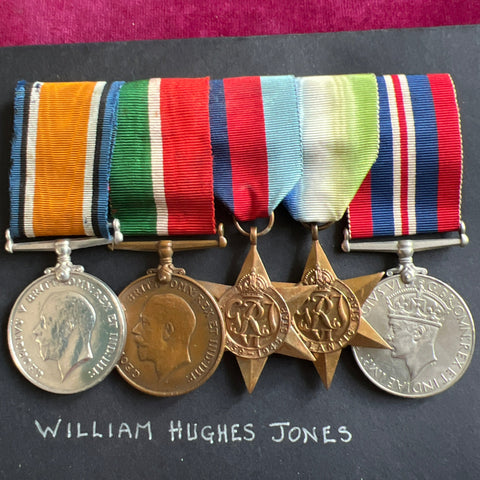 WW1 group of 5 to Ship Steward William Hughes Jones, Royal Navy, served in both wars, full service record