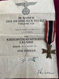 Nazi Germany, War Merit Cross, 2nd class, civil, with original award document issued in Berlin, 1st September 1944, to Doctor Eduard Schreuer