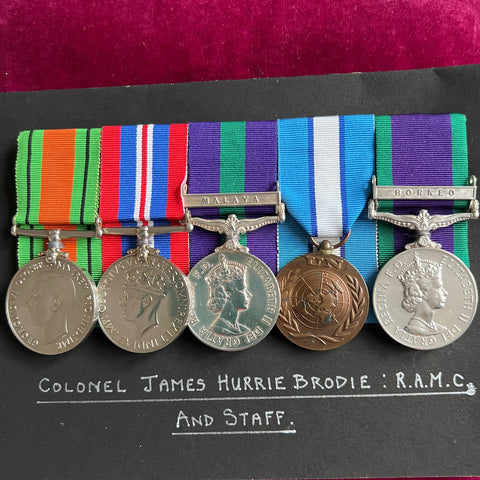 Group of 5 to Colonel James Hurrie Brodie, Royal Army Medical Corps, served Army Medical Corps from 1941 where he served in England and India, see history