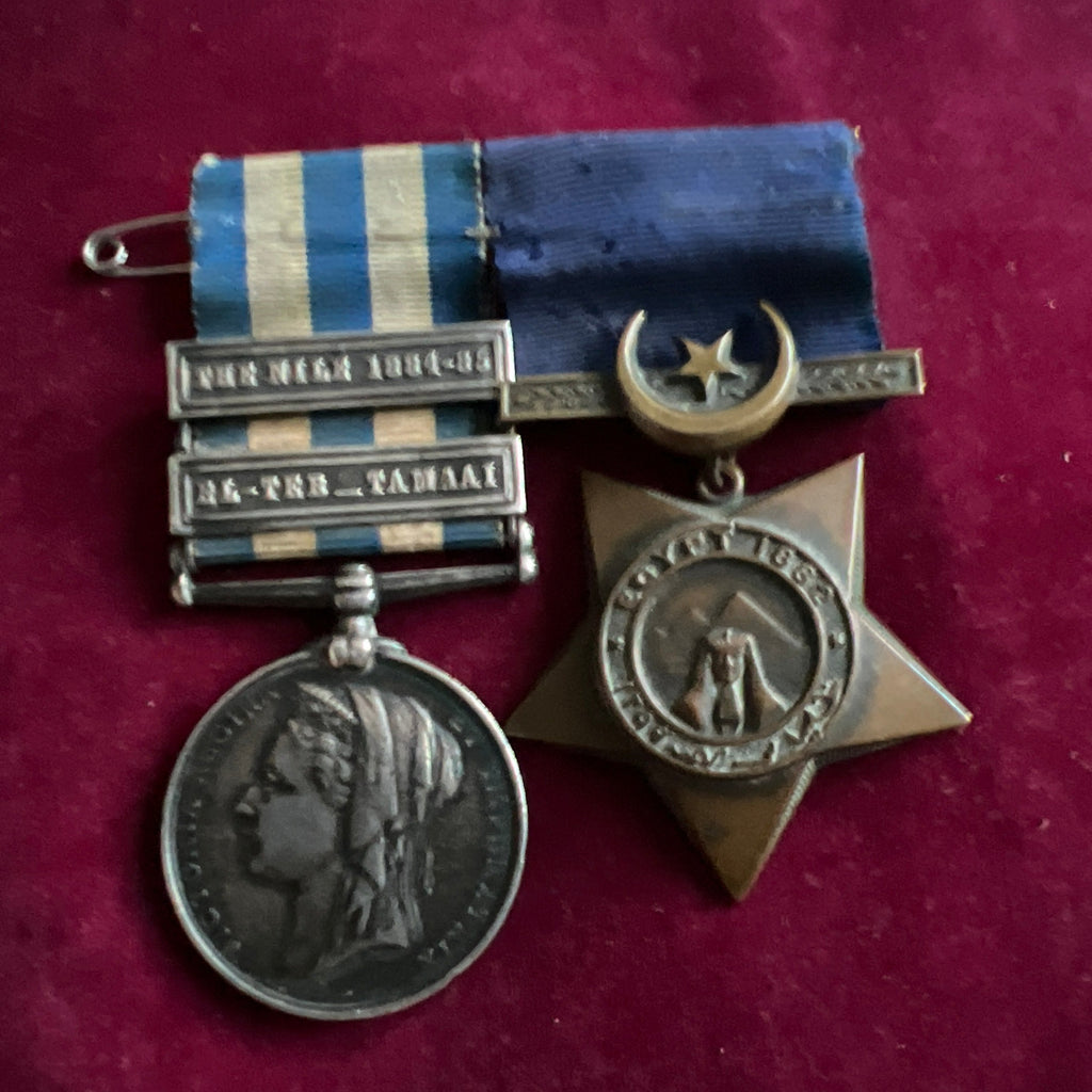Egypt Medal, 2 bars/ Khedives Star pair to 633 William Webster, 2 Gordon Highlanders, originally from Fife, Scotland, includes some history