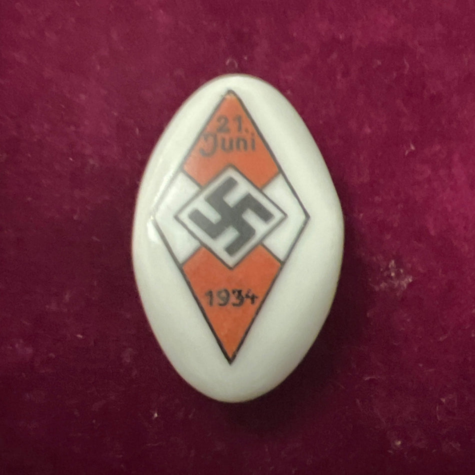 Nazi Germany, Hitler Youth rally badge, dated 1934, made of ceramic