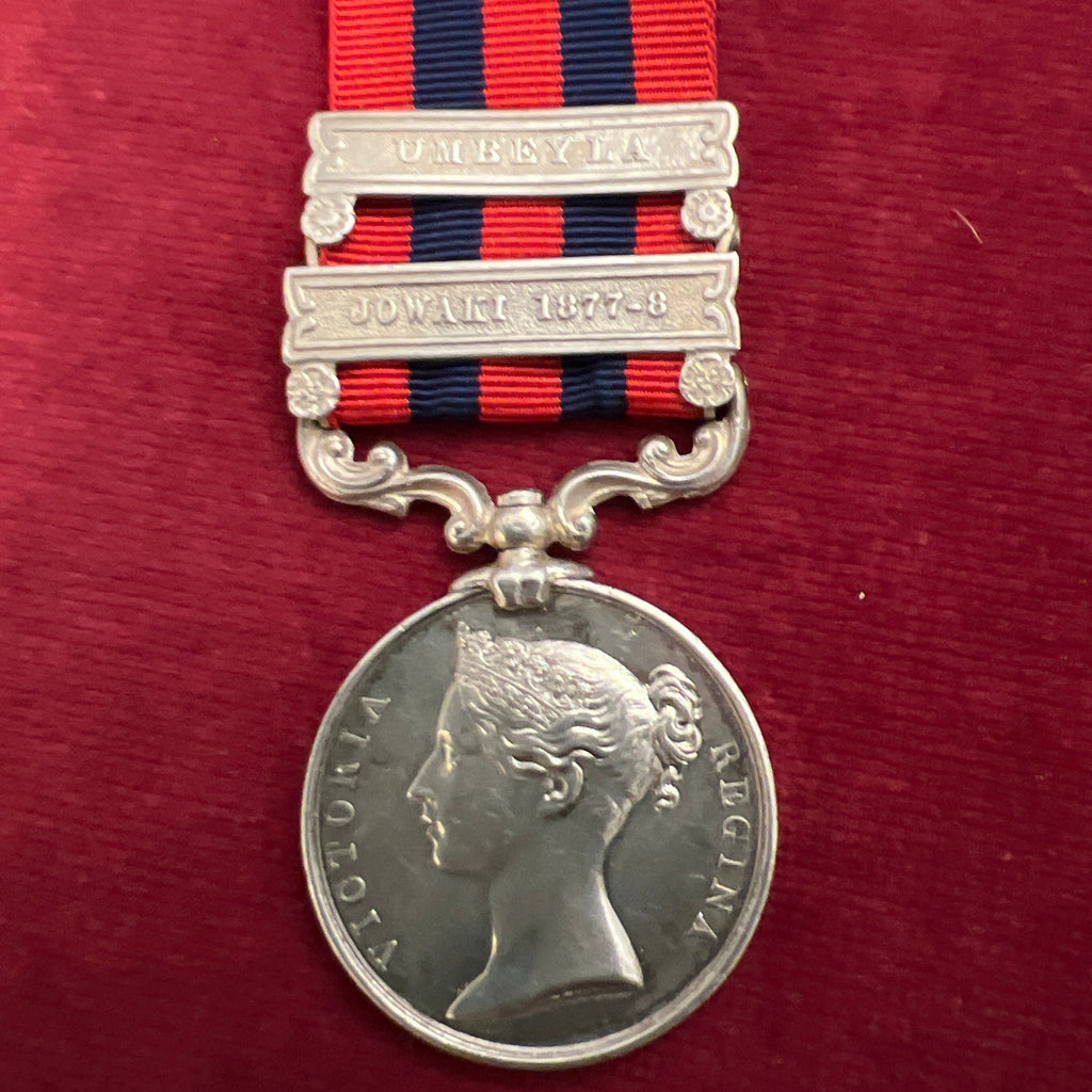 India General Service Medal, 2 bars: Umbeyla & Jowaki 1877-8, to Sepoy Damodhur Doss, 29 Bengal Native Infantry
