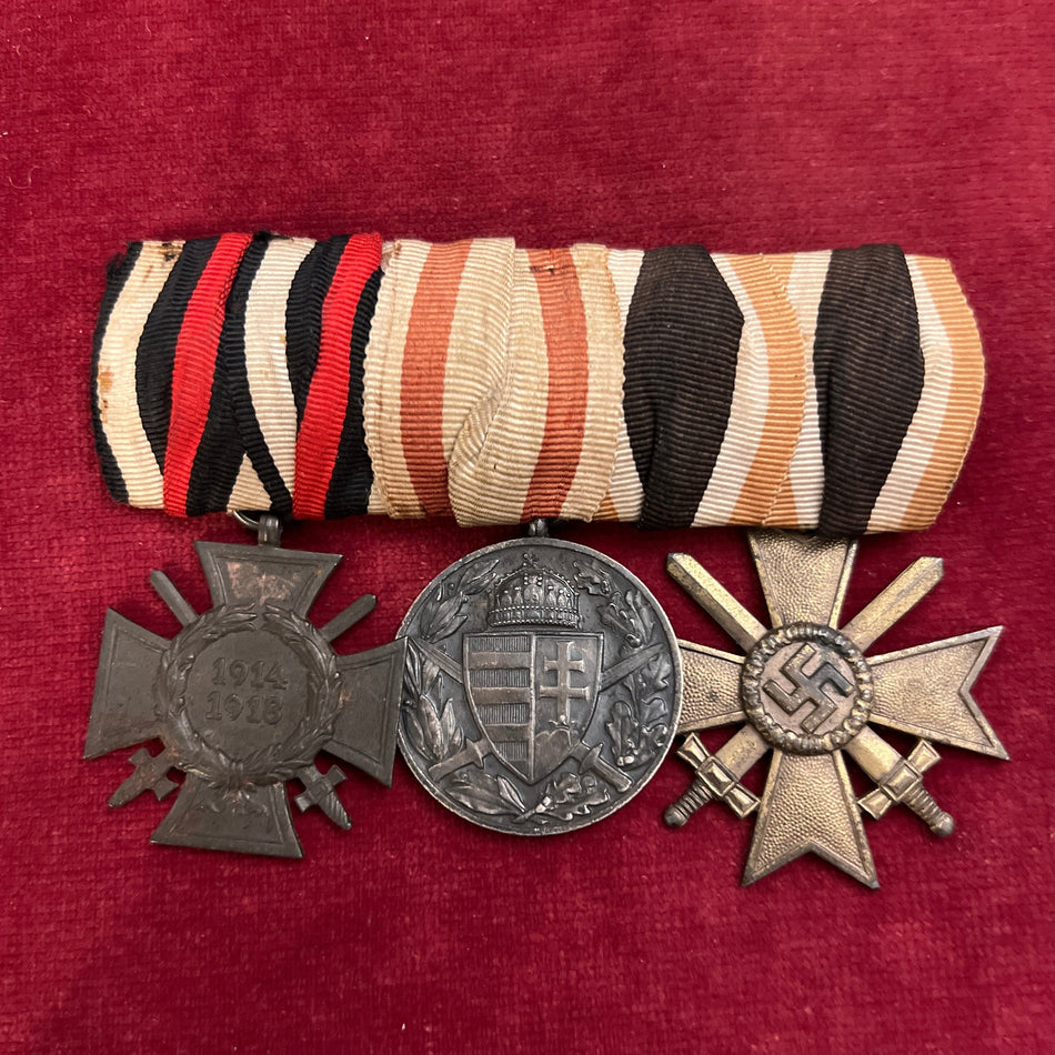 Germany, WW1/ WW2 group of 3: Cross of Honour with swords 1914-18, Hungary War Medal 1914-18, Nazi War Merit Cross 1939-45