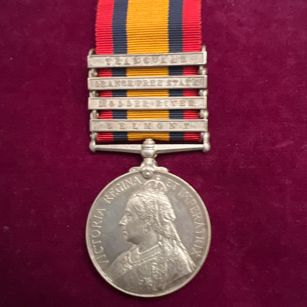 Queen's South Africa Medal, 4 bars: Transvaal, Orange Free State, Modder River & Belmont, to 3675 Private H. King, Northumberland Fusiliers
