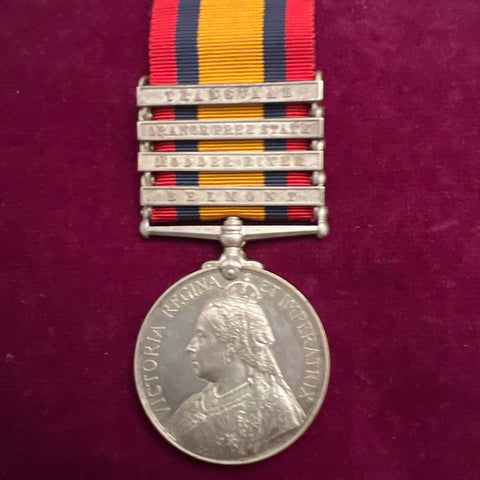 Queen's South Africa Medal, 4 bars: Transvaal, Orange Free State, Modder River & Belmont, to 3675 Private H. King, Northumberland Fusiliers