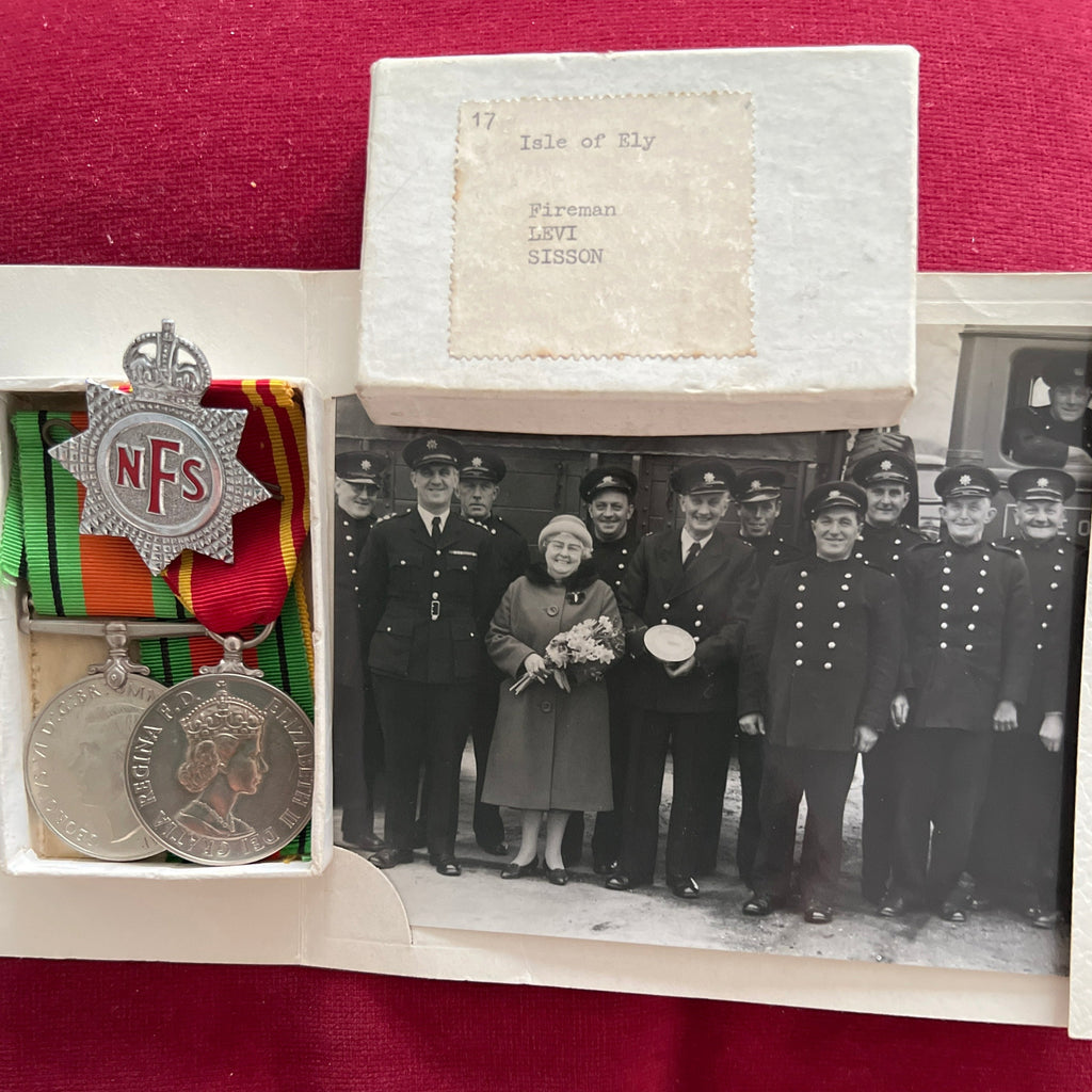 Defence Medal/ Fire Brigade Long Service and Good Conduct Medal pair to Fireman Levi Sisson, Isle of Ely Fire Brigade, WW2