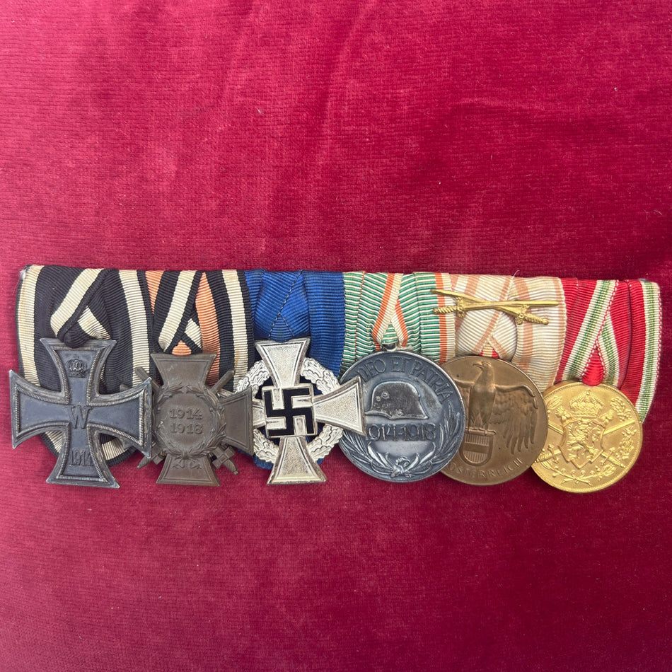 Germany, WW1/WW2 group of 6: Iron Cross, Cross of Honour, 25 Years Long Service Medal, WW1 Hungary Service Medal, WW1 Austria Service Medal, WW1 Bulgaria Service Medal