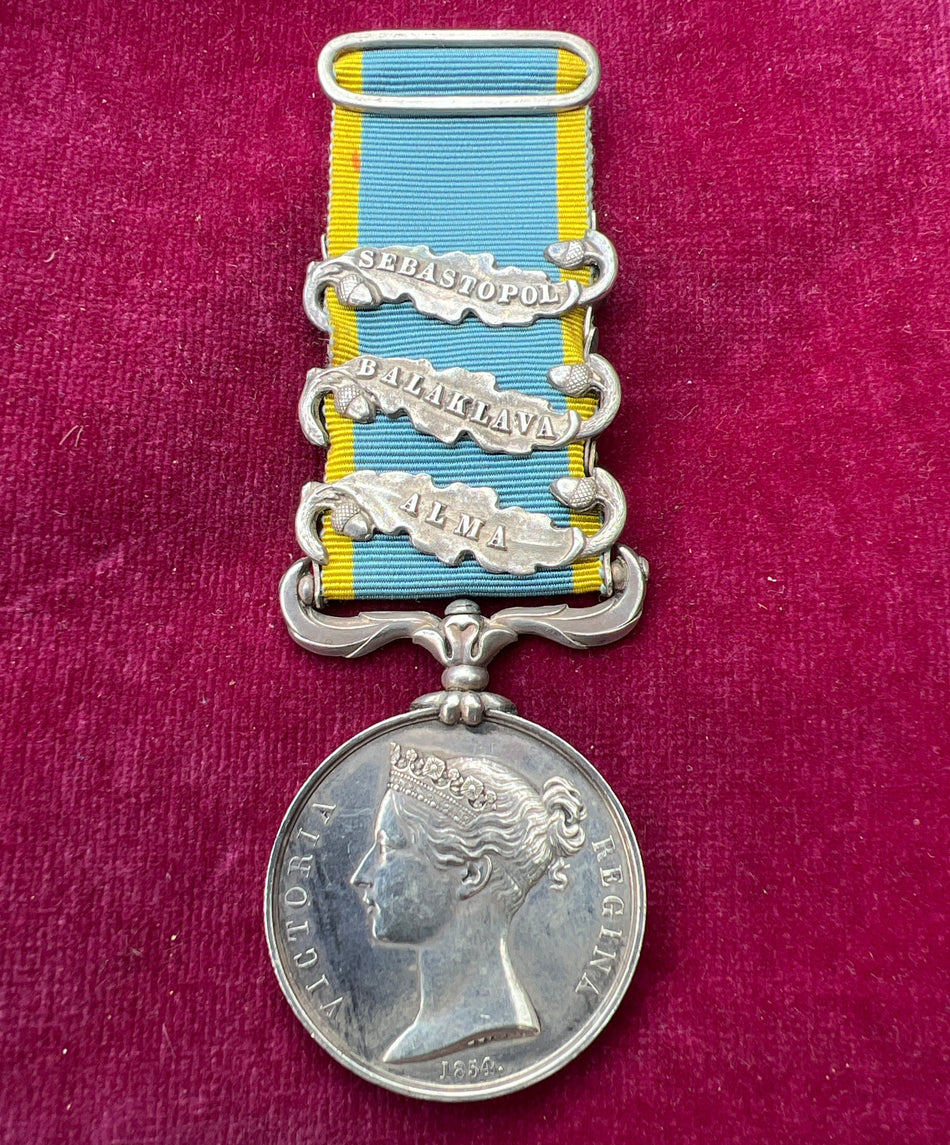 Crimea Medal, 3 bars: Sebastopol, Balaklava & Alma, to John Smith, 79th Queen's Own Highlanders, official impressed naming, 20 men on roll history of the regiment, includes papers
