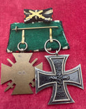 Germany, WW1 pair, Iron Cross (marked K.O.) & Cross of Honour (marked W.K.), with ribbon bar