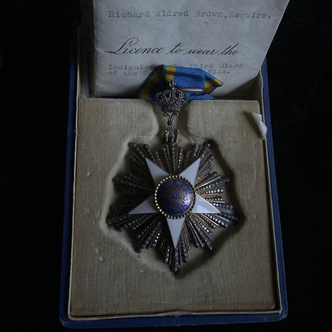 Egypt, Order of the Nile, to Richard Alfred Brown (from Derbyshire), Controller General of Administration at the Ministry of Education, who was assassinated in Cairo on 18 February 1922 by an unknown man dressed as an effendi. Buried in Cairo War Cemetary