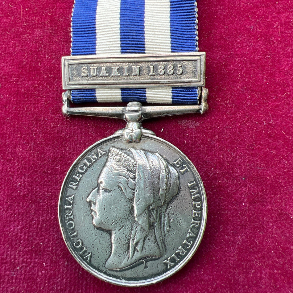 Egypt Medal, Suakin 1885 bar, to 18593 Sapper A. Squirrell, 10 Company, Royal Engineers