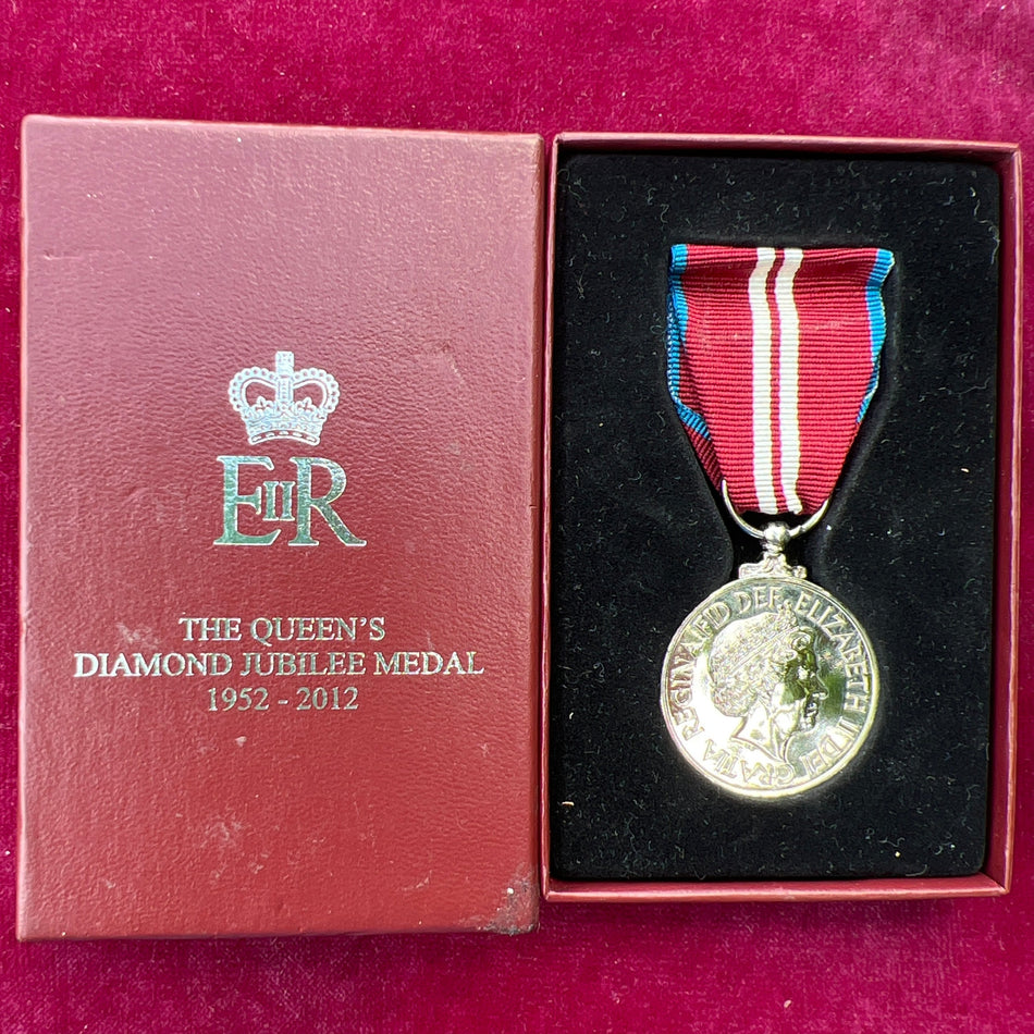 Queen Elizabeth II Diamond Jubilee Medal, 2012, in original box made by Thomas Fattorini