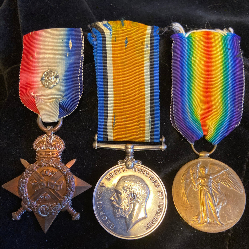 WW1 trio to MS/4015 Pte. William Pickles, 8 Division Supply Column, Army Service Corps 5/11/1914, full papers, later served in the A.R.P. in WW2, includes some history