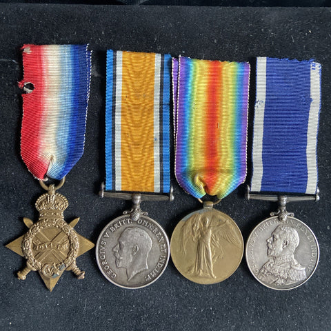 WW1 group of 4 to Petty Officer Wilfred Joseph Hales, Royal Navy. Named to HMS Victory, he also served on HMS Hindustan & HMC Celandine, with history