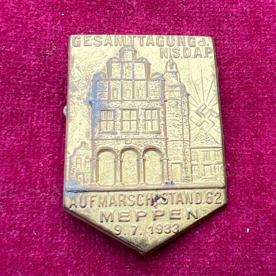 Nazi Germany, Party Day rally badge, early type from Meppen, 9/7/1933