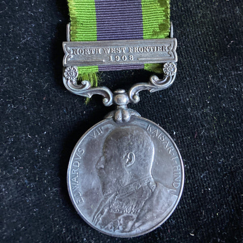 India General Service Medal 1908-35, King Edward VII issue, North West Frontier 1908 bar, to Sepoy Portas Singh, 53 Sikhs Frontier Force
