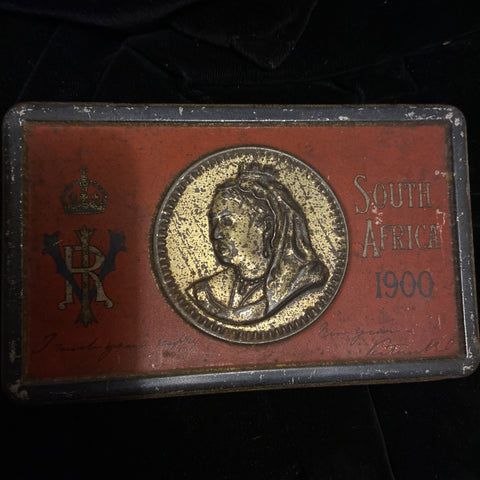 South Africa Christmas tin, 1900, Queen Victoria, Boer War, a bit scruffy