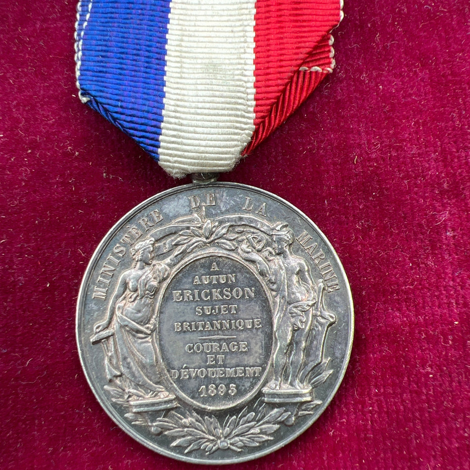 France, Life Saving Medal named to a United Kingdom citizen Autun Erickson, Sujet Briitannique, 1895