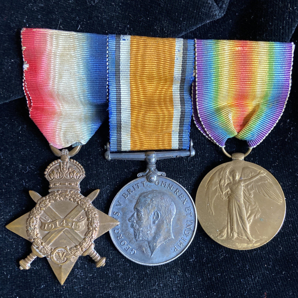 WW1 trio to Corporal/ Warrant Officer Class 2 Harry Hobson, 7 Lancashire Fusiliers. Served Balklans 5/5/1915 (probably Gallipoli)