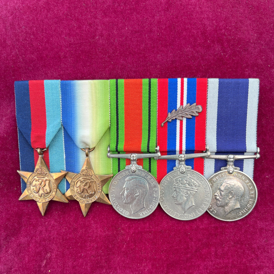 Chief Stoker F. J. Stone, Royal Navy. Joined the Submarine Service in 1929 and served on HMS H43, H48, Oxley, Rover, Porpoise, Dolphin, Cyclops and Severn. MiD 1/1/1941 for service aboard HMS Severn, which took part in the Norwegian Campaign from Nov 1939