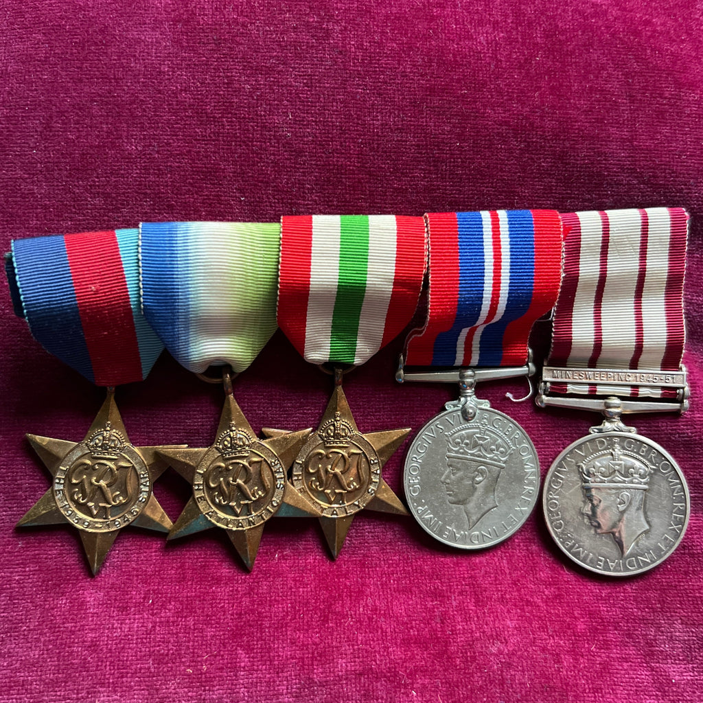 Royal Navy group of 5 to Lieutenant P. T. Westwood, later promoted to Lieutenant Commander 20th August 1956, R.N.R. Served Atlantic & Mediterranean Theatre in WW2, some history, scarce Minesweeping 1945-51 bar on Naval General Service Medal