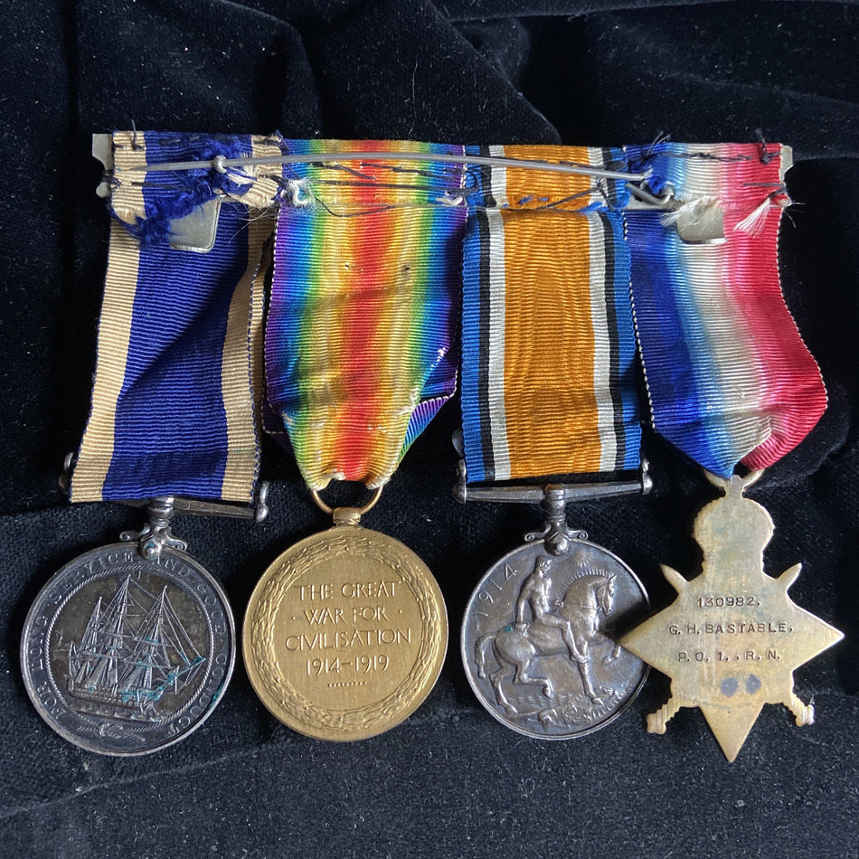 Group of 4 to P.O.1. George Henry Bastable, Royal Navy. First served on HMS St. Vincent, HMS Victory on LSGC, includes full service history