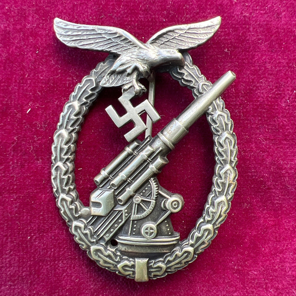 Nazi Germany, Luftwaffe Flak Badge, early type, nickel, unmarked, some wear