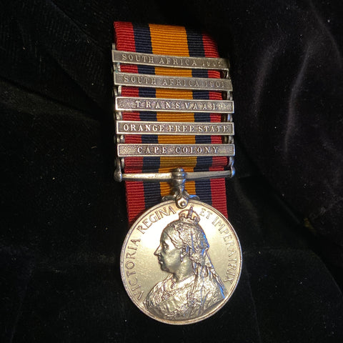 Queen's South Africa Medal (5 bars) to 23148 Trooper John McCave, 21 Bn., 81 Comp., Imperial Yeomanry, 3 County of London Sharpshooters, service papers history