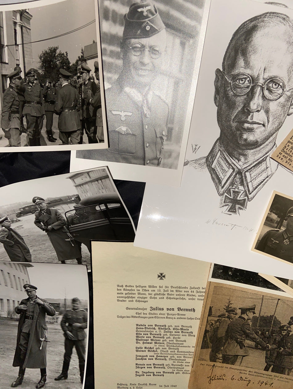 Nazi Germany, lot to Staff Officer General Major Julius von Bernith. Served in Russia WW1, 1923 Munich Putsch, Poland Campaign (Company Officer, Panzer Army) & the surrender of France & Belgium. Personally awarded Knight's Cross by Hitler, see description
