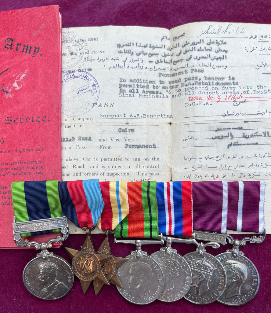 Group of 7 to Aubrey Reginald Benorthan, Royal Artillery, served 1920-1950 (Home Service, India, Sudan), with old service book and old driver's pass for Sudan Sergeant/ Artificer