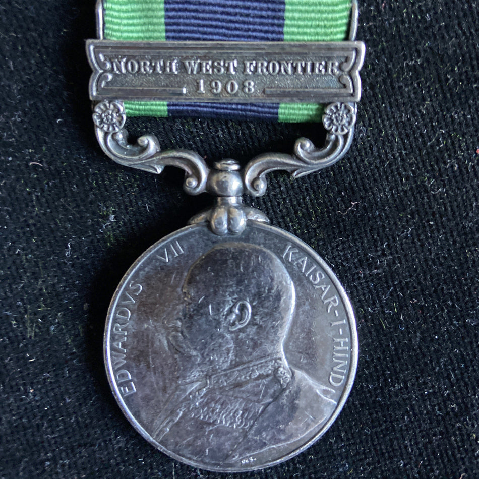 India General Service Medal 1908-35, King Edward VII issue, North West Frontier 1908 bar, to Sepoy Rasia, 25 Punjabis