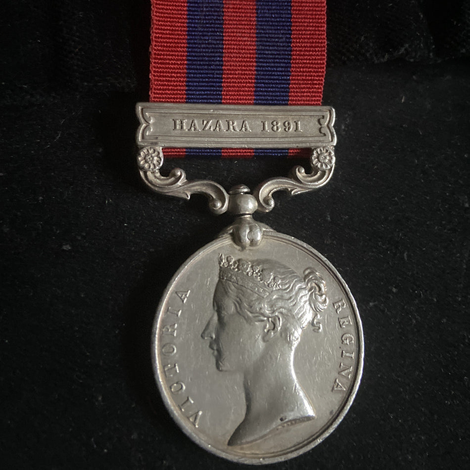 India General Service Medal 1854-95, 1 clasp: Hazara 1891, awarded to 1932 Sower Makan Singh, 11th Bombay Lancers
