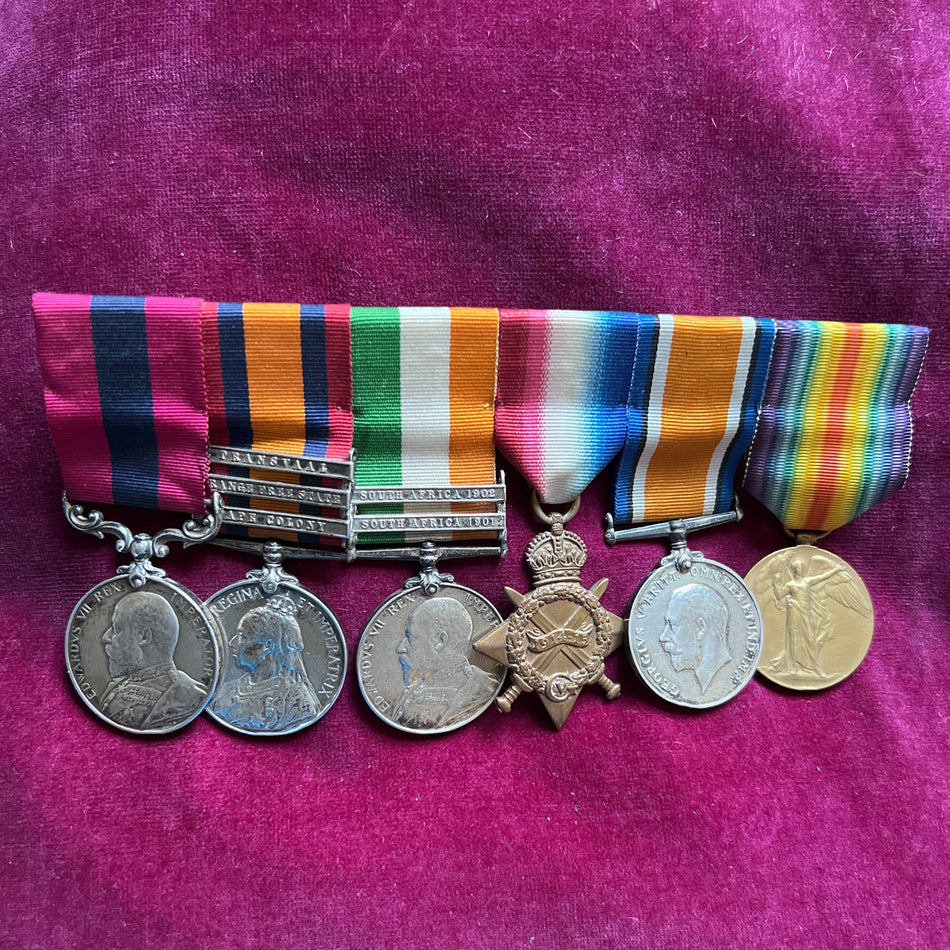 Group of 6 to Sergeant Solomon Cowan, a cabinet maker from Spitalfields, London. RAMC 1893, Royal Fusiliers 1899 (South Africa), promoted to Corporal, awarded DCM & discharged 1902, rejoined RAMC 1915, EEF from 1915-1919, a scarce lot, see description