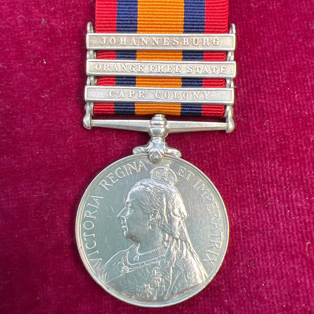 Queen's South Africa Medal, 3 bars: Johannesburg, Orange Free State & Cape Colony, to 4564 Private K. Beardwood, 17 Lancers