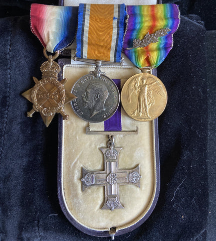 Military Cross group to Captain Harold Edgar Kendrick, Wakefield Royal Engineers. Service in France September 1915, Signal Company, Royal Engineers, MiD 28/11/1917, Military Cross 3/6/1918, studied at Oxford, with history