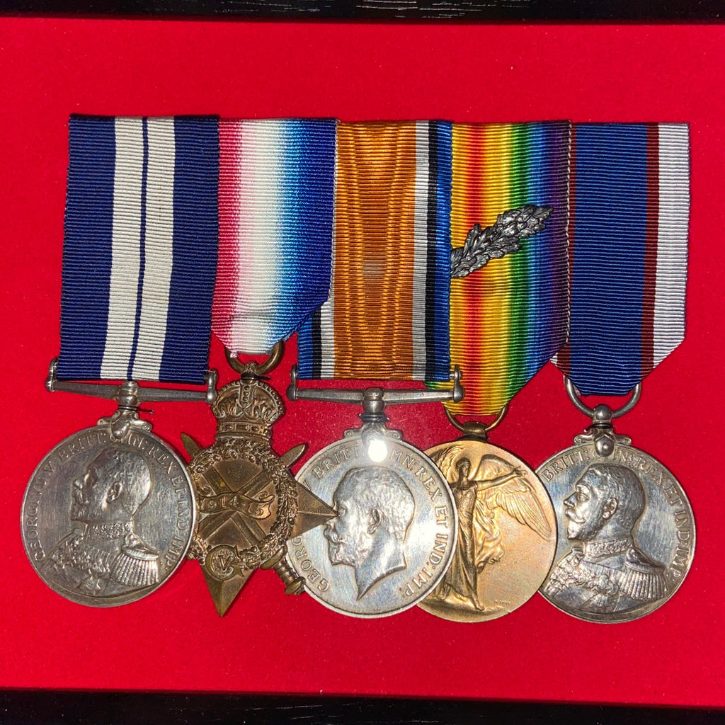 WW1 Distinguished Service Medal group of 5 to 176238 Petty Officer Stephen Pike, Royal Navy - Royal Fleet Reserve. LG 1/1/1916 (Mine Sweeping), DSM LG 17/4/1918 (Mine Sweeping) HMS Gossamer (Torpedo Gun Boat converted for minesweeping), includes history