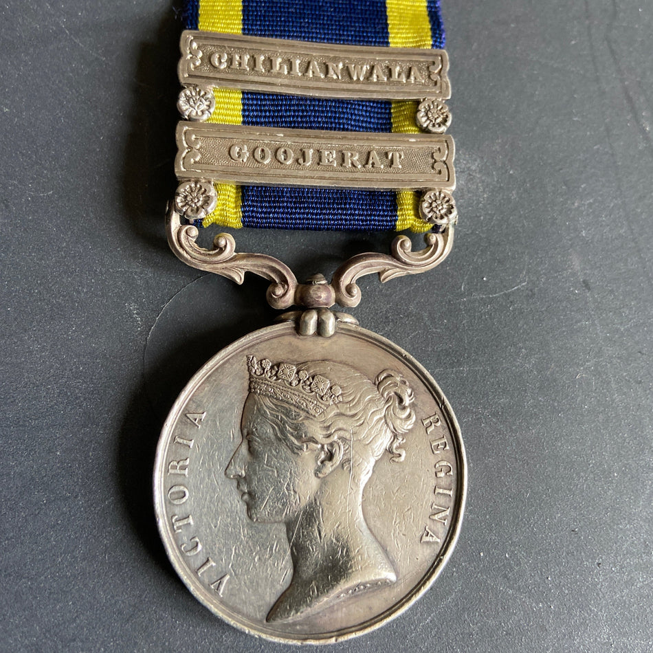 Punjab Meal, 2 bars: Chilianwala & Goojerat, to William Watts, 9 Queen's Royal Lancers, with some history