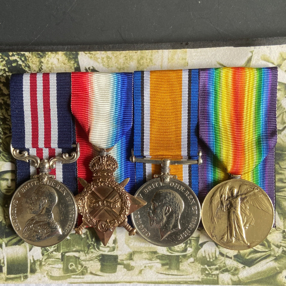 Group of 4 to Sapr. Charles W. Holland, 92 Field Company, Royal Engineers, Military Medal London Gazette 11/12/1916, wounded 1917, Victory Medal named R.A.
