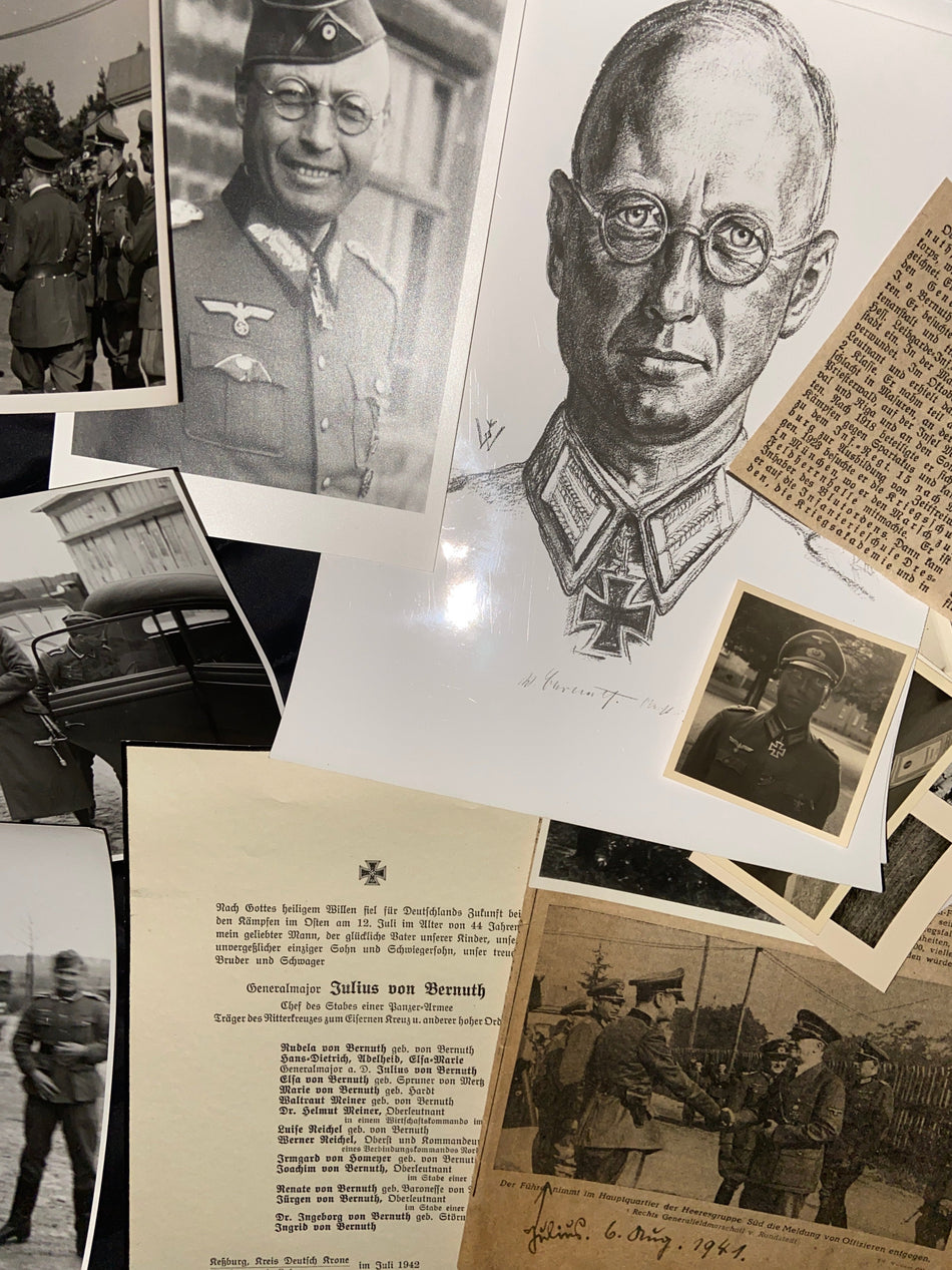Nazi Germany, lot to Staff Officer General Major Julius von Bernith. Served in Russia WW1, 1923 Munich Putsch, Poland Campaign (Company Officer, Panzer Army) & the surrender of France & Belgium. Personally awarded Knight's Cross by Hitler, see description