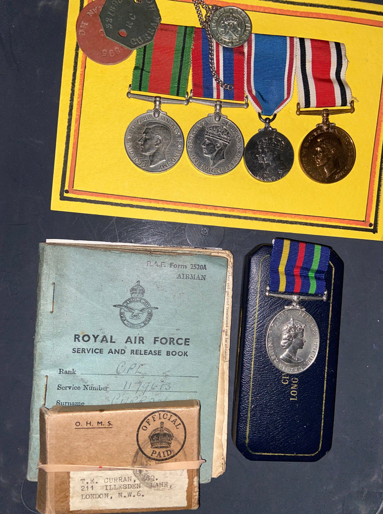 Family groups to Herbert Cecil Curran: Special Constabulary/ WW2 Lieutenant Pioneer Corps 17/6/1944, Coronation Medal confirmed, & Terence Edward Curran: Engine Fitter, Grade 2, 9/8/1943, enlisted Carrington April 1940, RAF 20/12/1945, includes history