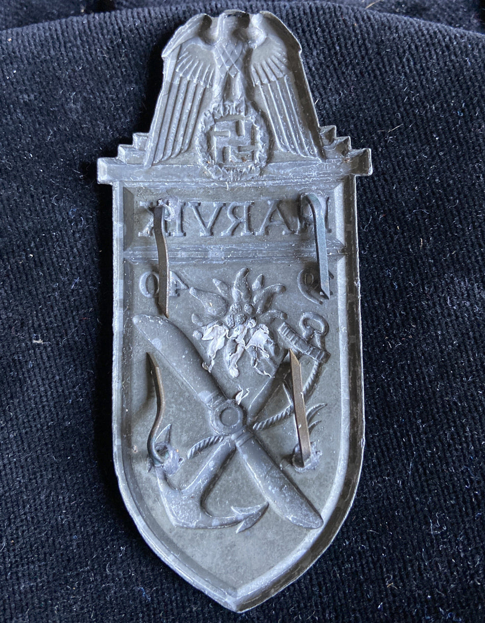 Nazi Germany, Narvik Shield, white metal for army or Luftwaffe, no backplate