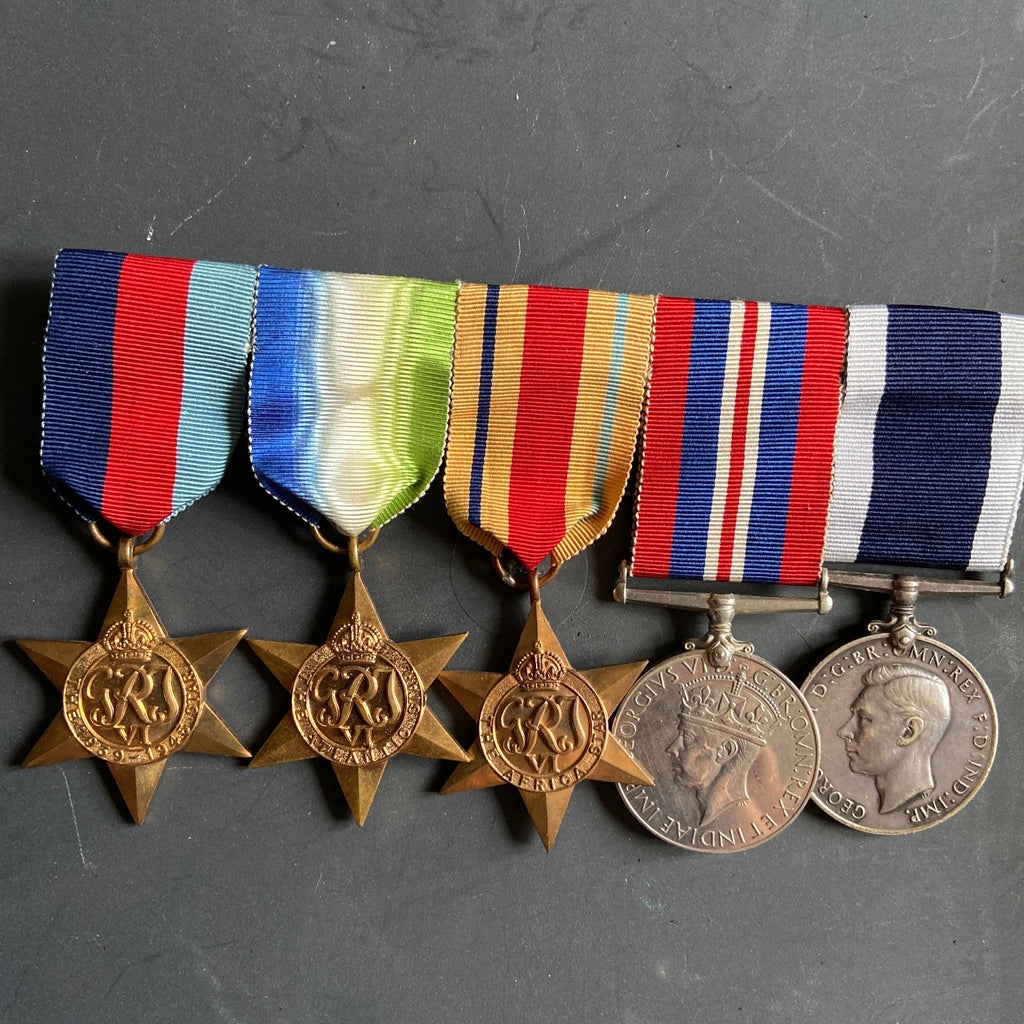 Group of 5 to Chief Petty Officer Harold Frank Pepper, Royal Navy. He served on submarines all through his service from 1935-51, HMS Porpoise/ Otway/ Cachalot/ Vangarian, various ops to Norway, Cherbourg encounter with a U-Boat, with detailed history