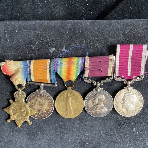 Group of 5 to 23680 Artillery Musician Charles F. Stearn, Royal Garrison. WW1 trio, Long Service & Good Conduct Medal & Meritorious Service Medal (GVI), worn