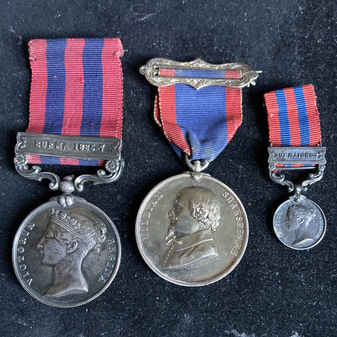 India General Service Medal 1854 (Burma 1886-87 bar) to Col. T. J. H. Wilkins, Indian Medical Service, CBE. With miniature and school medal to his daughter