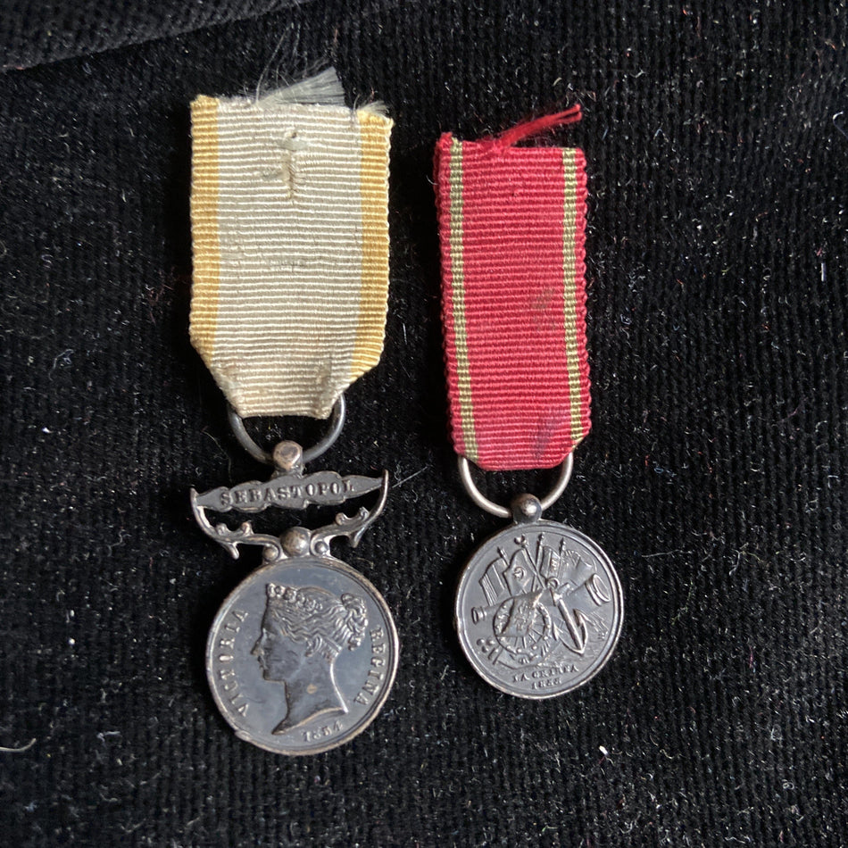 Miniature Crimea Medal/ Turkish Crimea Medal pair, small size, French made